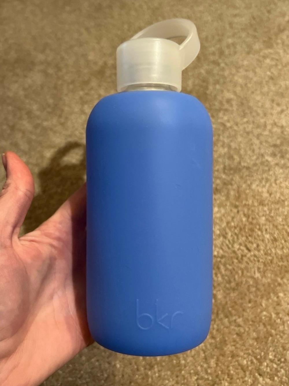 BKR Glass Water Bottle 16oz Blue Romeo Silicone Sleeve with Handle Eco Reusable